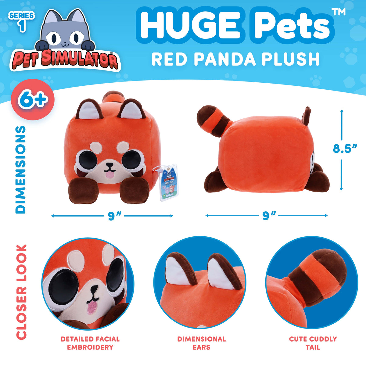 PET SIMULATOR - Red Panda HUGE Pet Plush (8.5" Tall, Series 1) [Includes DLC]