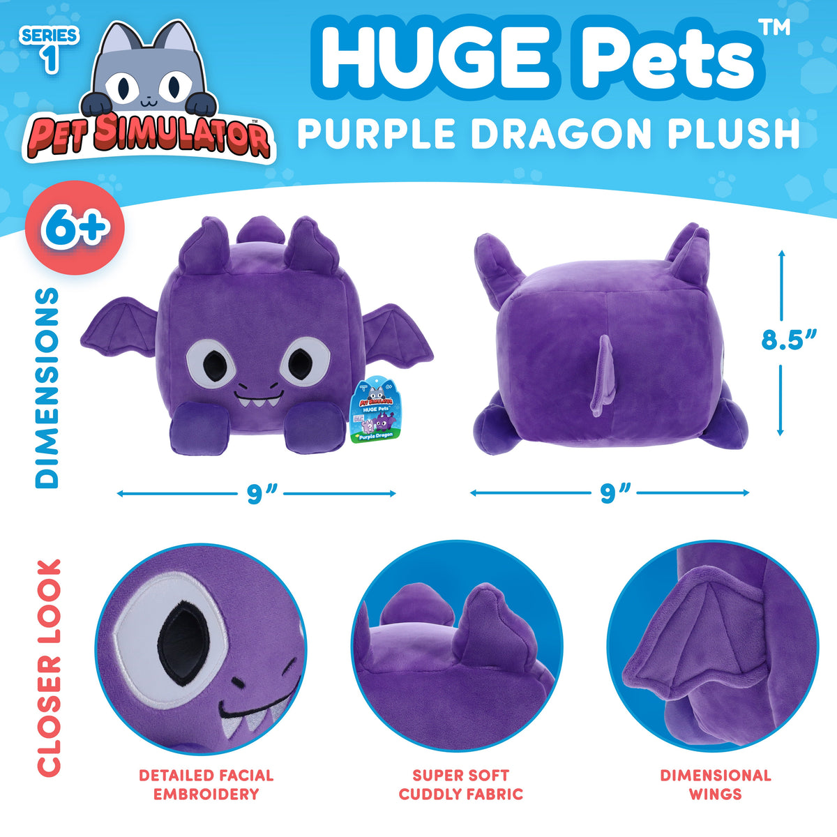 PET SIMULATOR - Purple Dragon HUGE Pet Plush (8.5" Tall, Series 1) [Includes DLC]